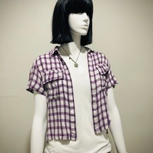BP • Crop Button Blouse Top • Purple / White
